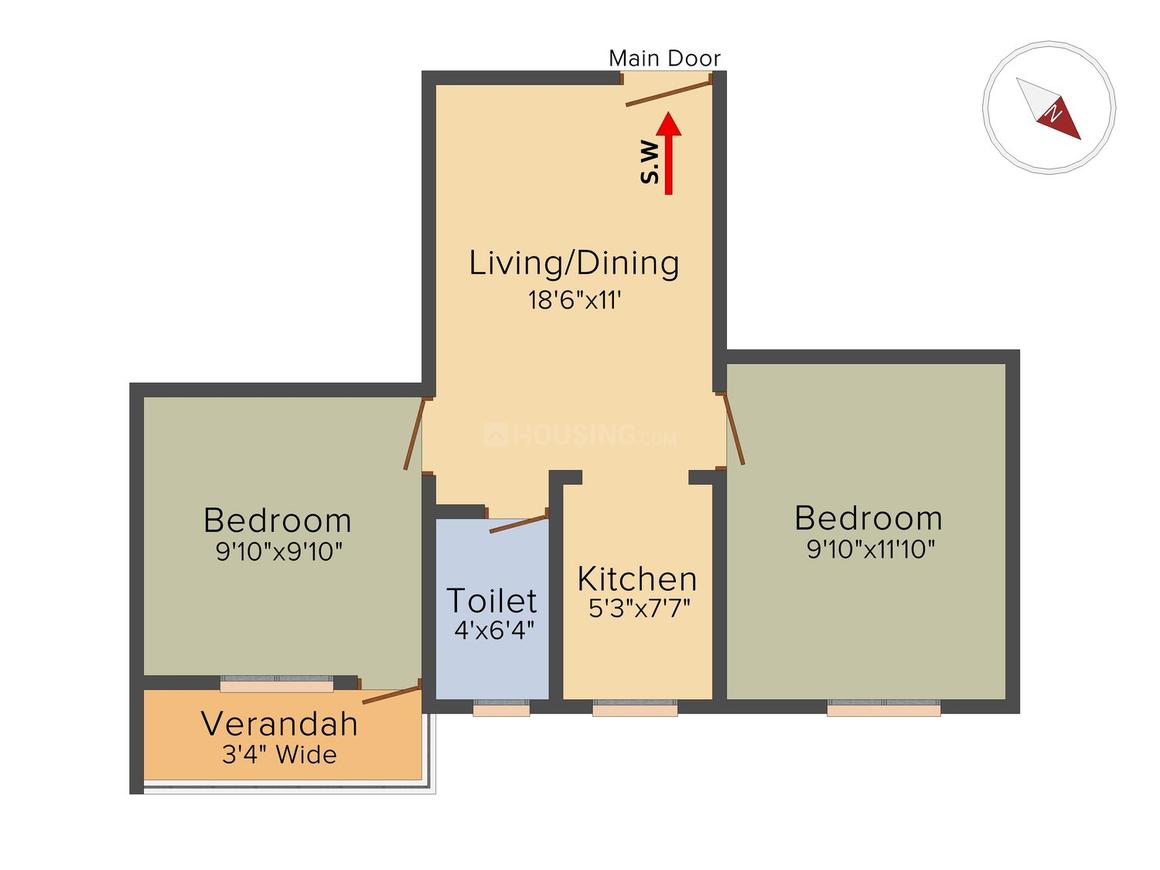 Floor Plan Floor Plan Image of 639 Sq.ft 2 BHK Apartment for buy in Mourigram for 1533600