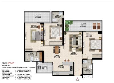 3 BHK अपार्टमेंट