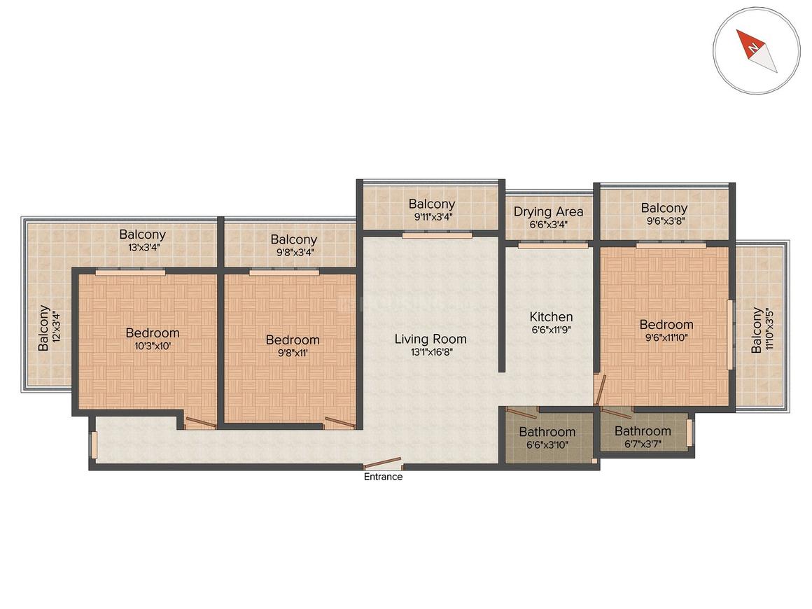 Floor Plan Floor Plan Image of 1500 Sq.ft 3 BHK Apartment for buy in Andheri East for 21000000