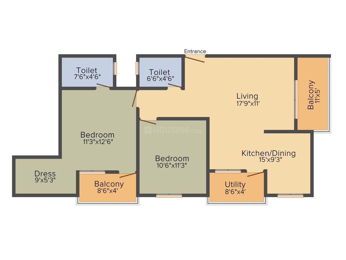 Floor Plan Floor Plan Image of 1149 Sq.ft 2 BHK Apartment for buy in Bilekahalli for 4500000