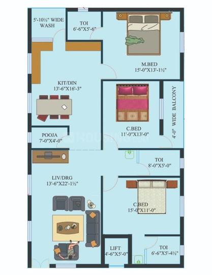 1095 Sq Ft 3 Bhk Floor Plan Image Janapriya Engineers Lake Front Available For Proptiger Com 1095 Sq Ft 3 Bhk Floor Plan Image