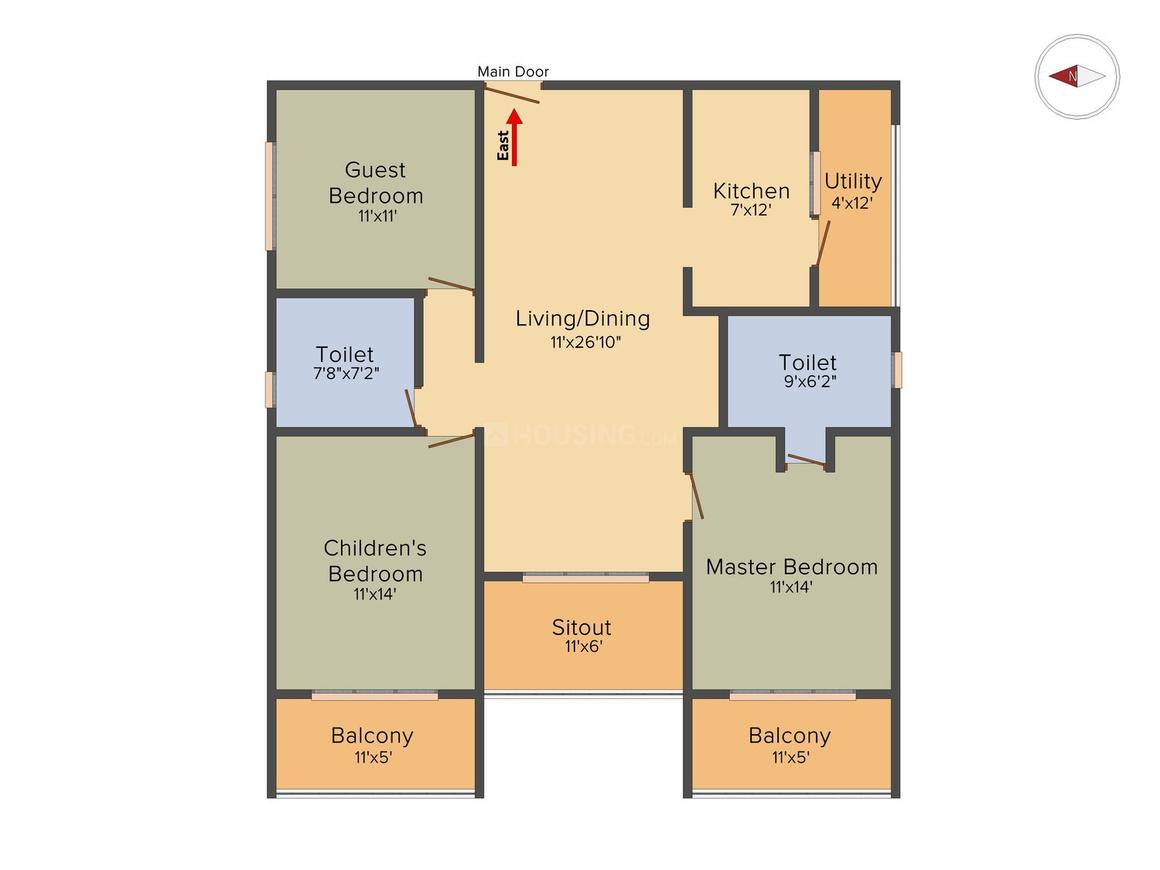 Floor Plan Floor Plan Image of 1590 Sq.ft 3 BHK Apartment for buy in Gottigere for 7950000