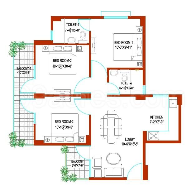 Floor Plan Floor Plan Image of 1300 Sq.ft 3 BHK Apartment for buy in Sector 104 for 2635222