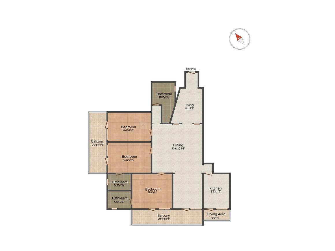 Floor Plan Floor Plan Image of 2159 Sq.ft 3 BHK Apartment for buy in Ashok Nagar for 42000000