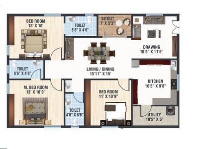 Gallery Cover Image of 1090 Sq.ft 2 BHK Apartment for buy in Nagole for 5995000