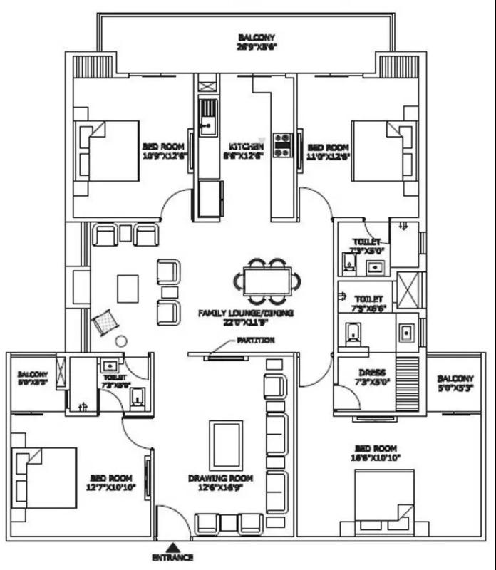 Floor Plan Floor Plan Image of 2055 Sq.ft 4 BHK Apartment for buy in Vrindavan Yojna for 9500000