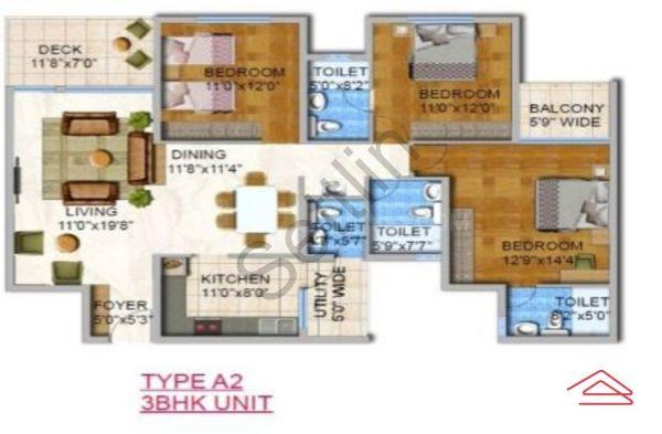 Floor Plan Floor Plan Image of 1700 Sq.ft 3 BHK Apartment for buy in Whitefield for 10900000