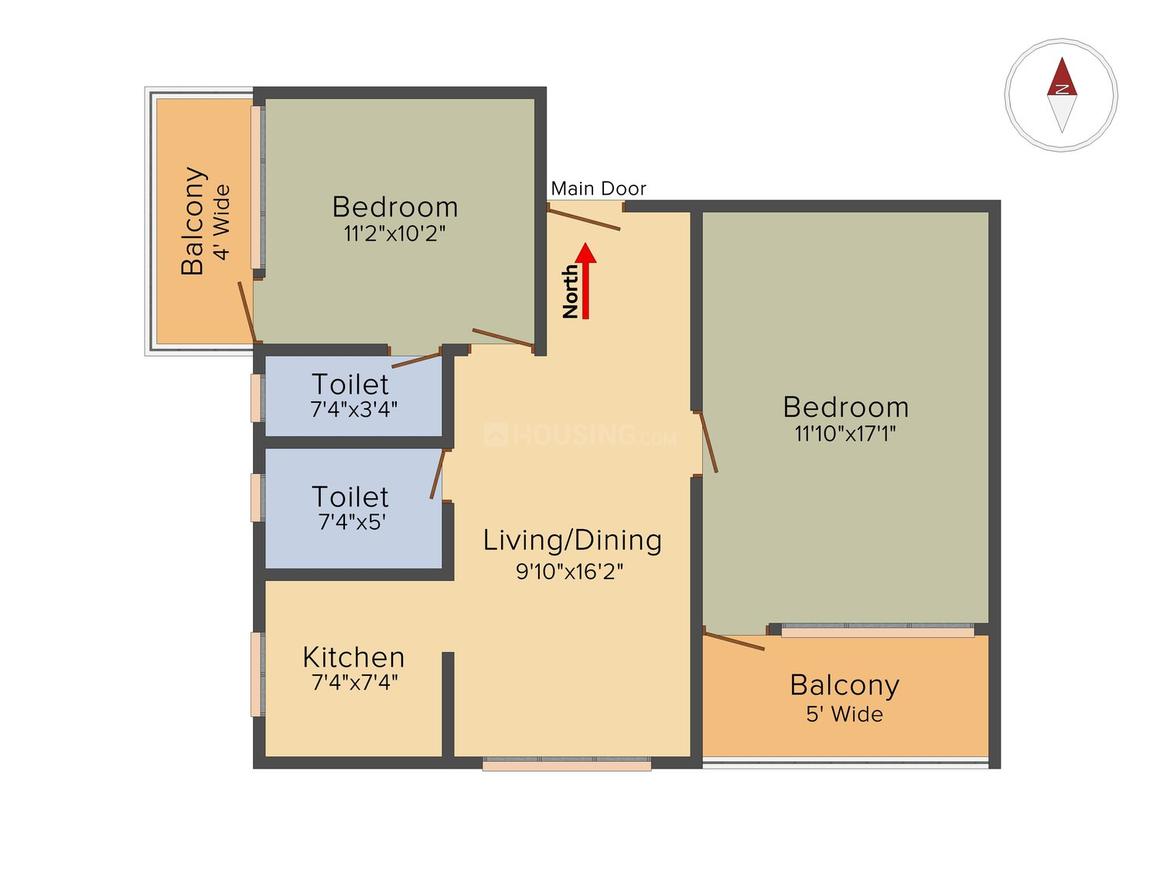 Floor Plan Floor Plan Image of 905 Sq.ft 2 BHK Apartment for buy in Mourigram for 2534000