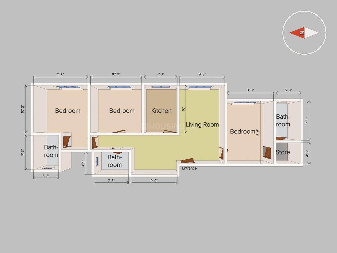Floor Plan Floor Plan Image of 1250 Sq.ft 3 BHK Apartment for buy in Goregaon East for 7800000