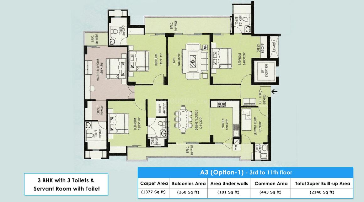 Floor Plan Floor Plan Image of 2140 Sq.ft 3 BHK Apartment for buy in Gomti Nagar for 12500000